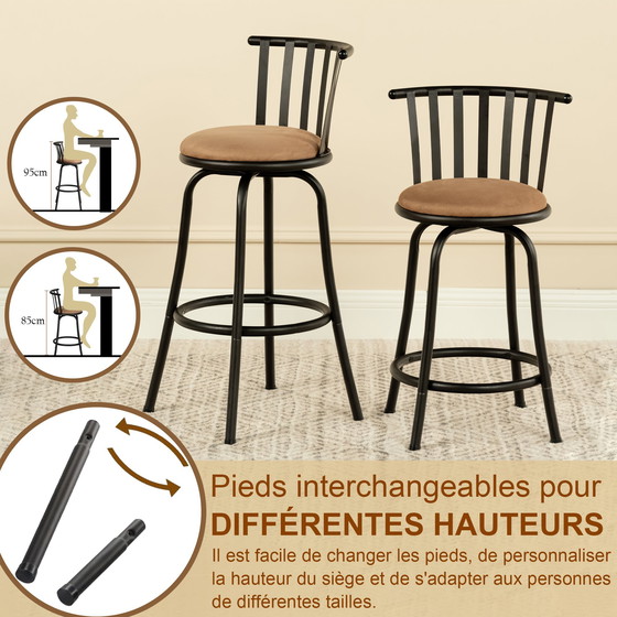 Image 1 of 2x sgabelli da bar girevoli marroni Urban Meuble in stile bistrot con poggiapiedi, 2 possibili altezze di seduta 62/73 cm Pistil