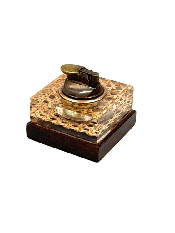 Accendino da tavolo in lucite Mid-century, Italia anni '70, Oggetti decorativi, Plexiglass, Marrone (foto 5 di 8)