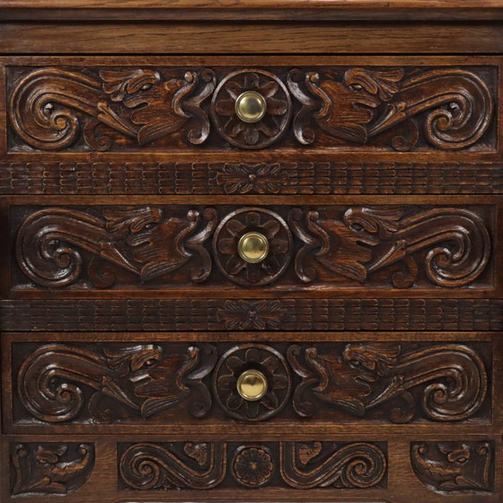 Vintage Oak Sculpted Chest of drawers Mythical Figures – Wood (photo 3 of 25)