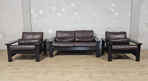 Set Vintage Leather Seating Group - Sofa and 2 Armchairs (60s) 1960s ( mid - Century) lounge set (seating area)