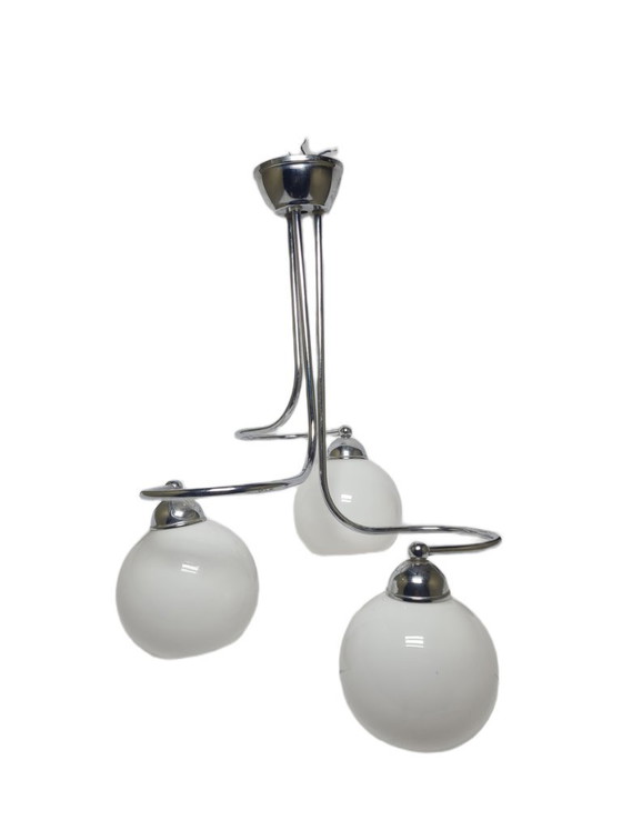 Art Deco Style Chandelier, Poland, 1970s – Glass, Chrome (photo 3 of 7)