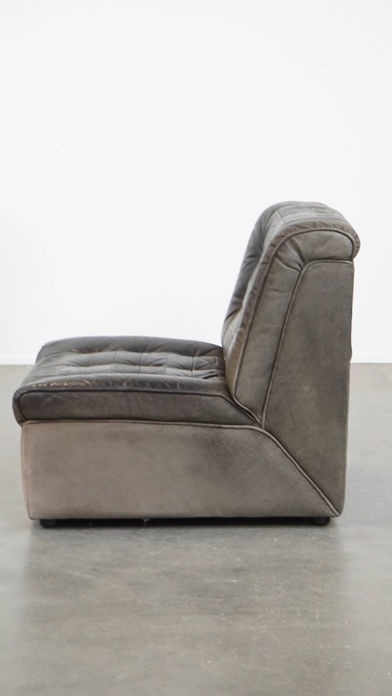 Image 1 of Grijze Lederen Vintage Design Fauteuil