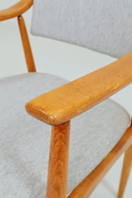 Image 1 of Fauteuil scandinave vintage en tissu laine gris pierre - entièrement restauré, années 1970