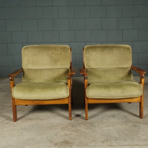 Image 1 of Vintage Deense zithoek/zitgroep – notenhout – jaren 60/70