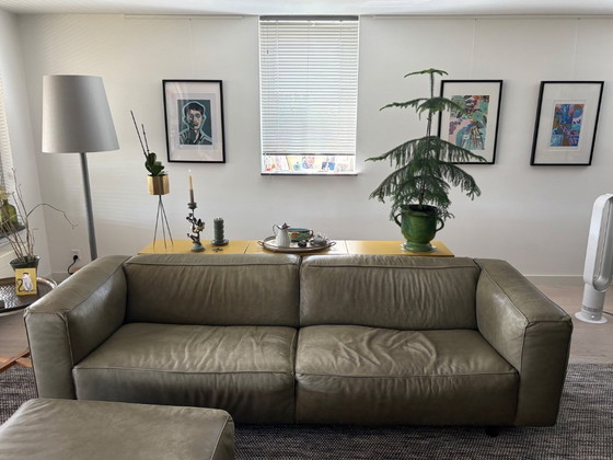 Image 1 of Cartel Living Replay Sofa aus gebürstetem Leder mit passendem Hocker