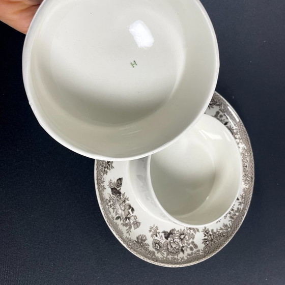 Image 1 of Beurrier en céramique blanche et brune Wedgwood Faisans