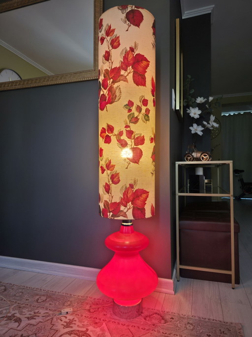 Lámpara de pie Vintage Space Age 150 cm – Cerámica Roja y Pantalla de Tela