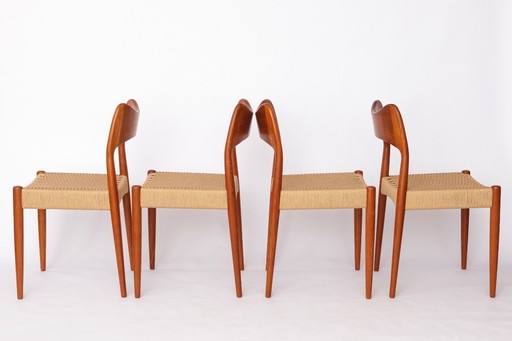 Set of 4 Danish Dining Chairs by Arne Hovmand-Olsen for Mogens Kold, 1960s Mid Century Teak Chairs with Danish Cord Seats