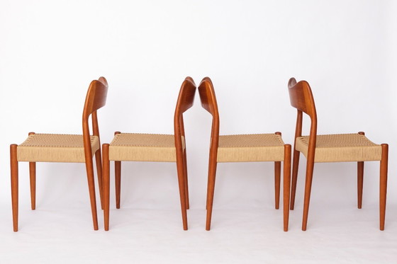 Image 1 of Set of 4 Danish Dining Chairs by Arne Hovmand-Olsen for Mogens Kold, 1960s Mid Century Teak Chairs with Danish Cord Seats