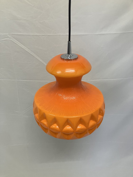 Image 1 of Vintage Peill & Putzler orange opaline glass pendant lamp 60'