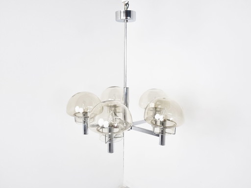 Italienischer Vintage Kronleuchter aus Glas und Chrom, 1970er Jahre