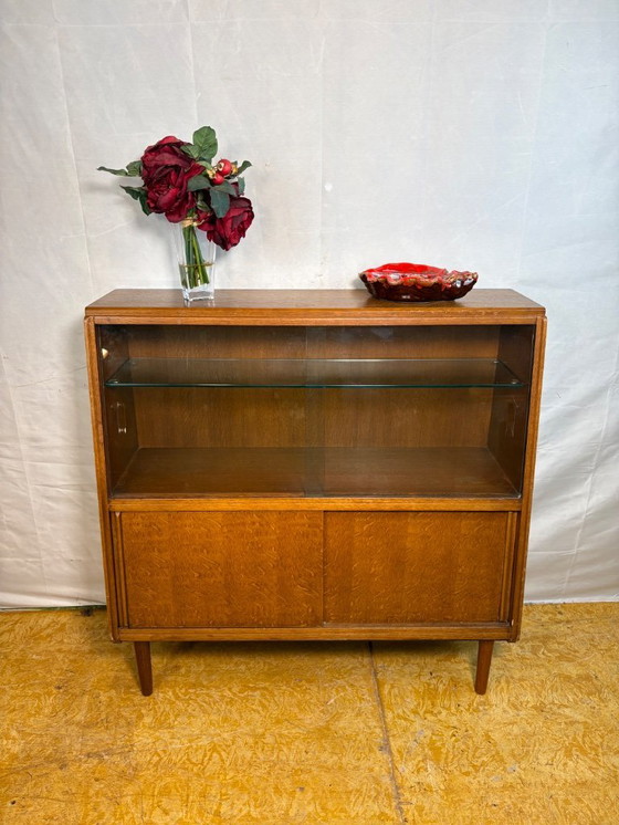 Image 1 of Mid-Century Retro Vintage Oak Display Cabinet by G Plan – Brandon Range   Compact Design • Sliding Doors • Iconic British Mid-Ce