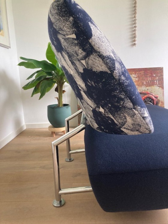 Image 1 of Leolux Akka, Liebessitz und Chaisse Longue, blau mit Blume