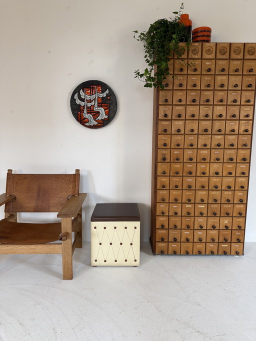 Vintage faux leather storage box/ottoman, 1960s