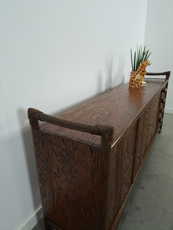 Image 1 of Wood With Bamboo Sideboard With Drawers Vintage