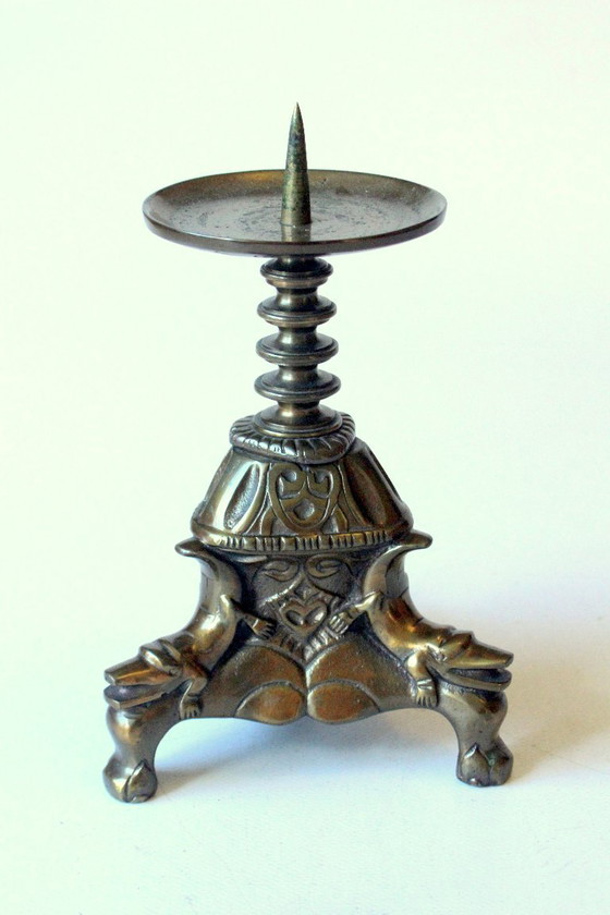 Solid Bronze Candle holder for wider candles, Brown, Vintage (photo 4 of 10)