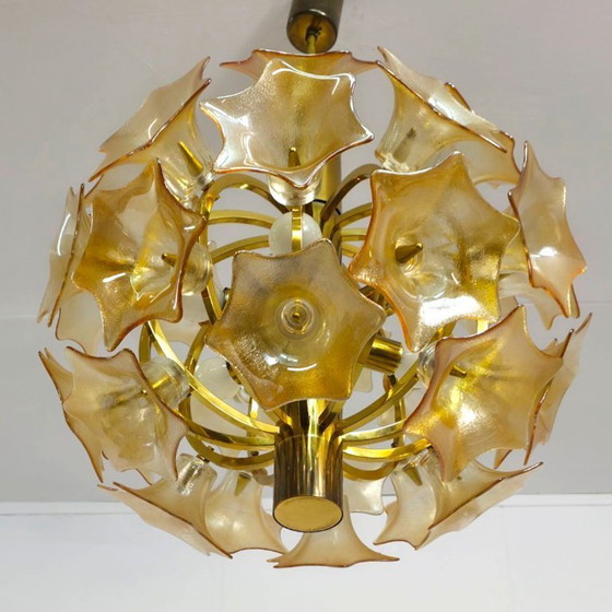 Image 1 of Lampe sphérique Sische avec fleurs de Murano couleur orange/cuivre années 60