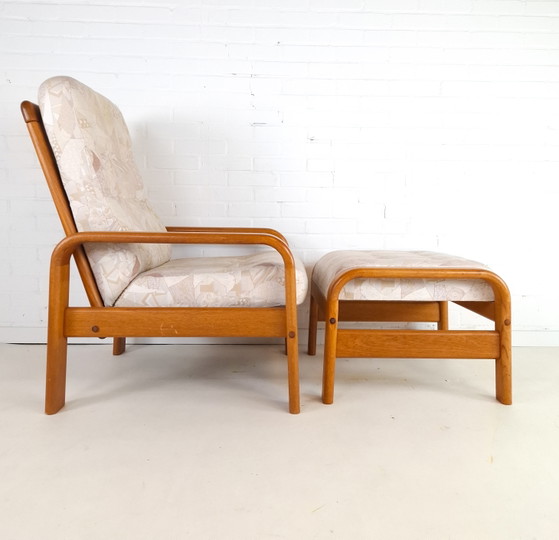 Vintage Teak Armchair With Ottoman Danish Design 70s – Textile, Wood (photo 6 of 10)