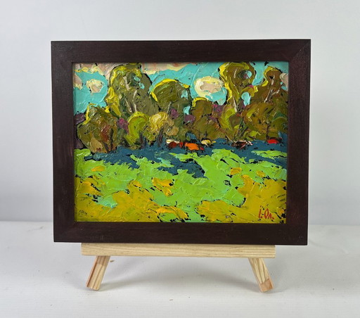 Original Oil Painting Summer Trees Landscape Where the field meets the forest