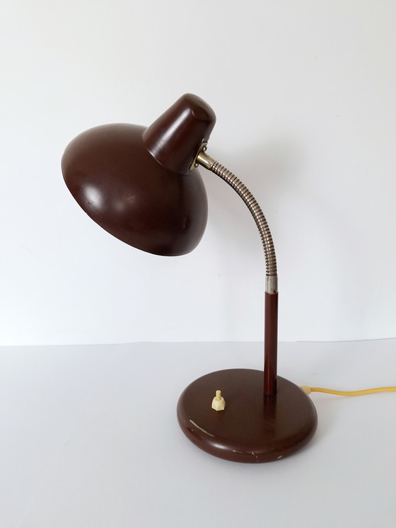 Image 1 of Vintage Gooseneck Table Lamp / Desk Lamp Brown / Industrial Metal Lamp / Retro Office Lamp