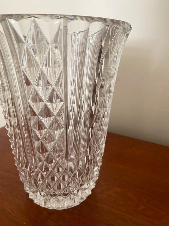 Vintage Cut Crystal Vase Val Saint-Lambert, "Marly" Model (1957) - Signed, Val St Lambert, Transparent (photo 4 of 10)