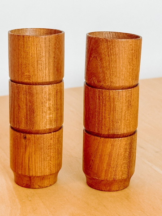 Image 1 of Set of 6 vintage wooden Danish egg cups