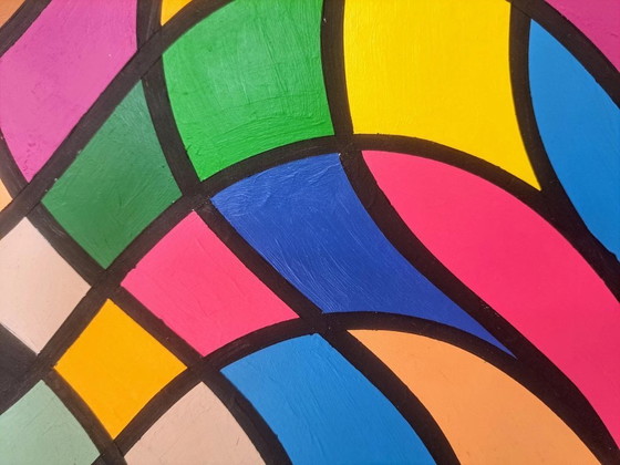Image 1 of Tableau abstrait coloré "Million Colors" - peint à la main à l'acrylique sur MDF par Franklin van Dam (95x95 cm)