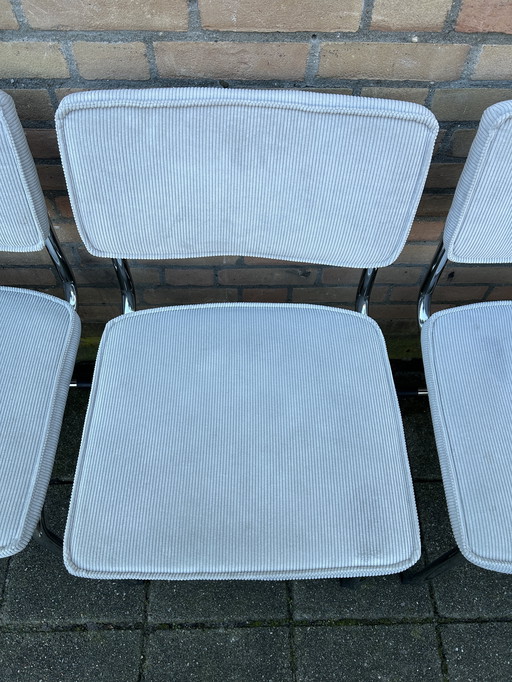 4 sedie in tessuto a coste con struttura tubolare cromata