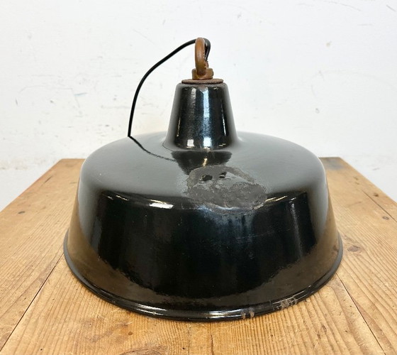 Image 1 of Black Enamel Industrial Pendant Lamp, 1950s