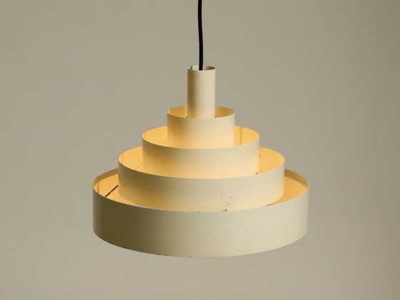 Image 1 of Zware, massief metalen hanglamp met lamellen uit de jaren 60 uit het ruimtetijdperk