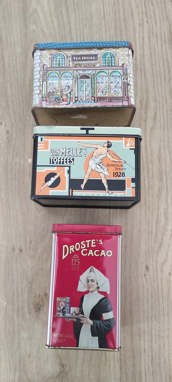 Bellissimo set di 14 scatole di latta pubblicitarie vintage, tra cui Verkade, Van Nelle e Droste. (photo 9 of 14)
