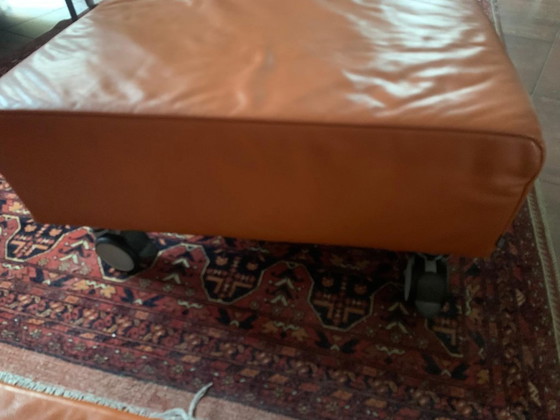 Image 1 of Jori design footstool in orange leather, mobile