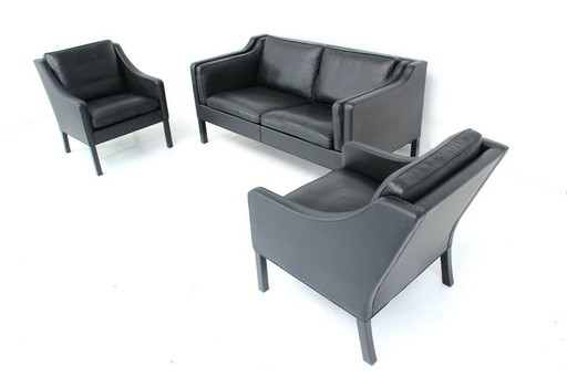 as new! Original Børge Mogensen for Fredericia Danish Lounge Set, Sofa and 2 Chairs, premium Leather, Oak, RP 31.161 Euro