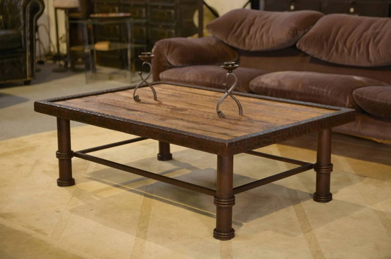 Brutalist coffee table made of wood and wrought iron from the 1960s., Brown (photo 13 of 13)