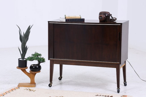 Beautiful vintage chest of drawers on castors | Mid - Century cabinet | Phono cabinet retro wood storage #07-07