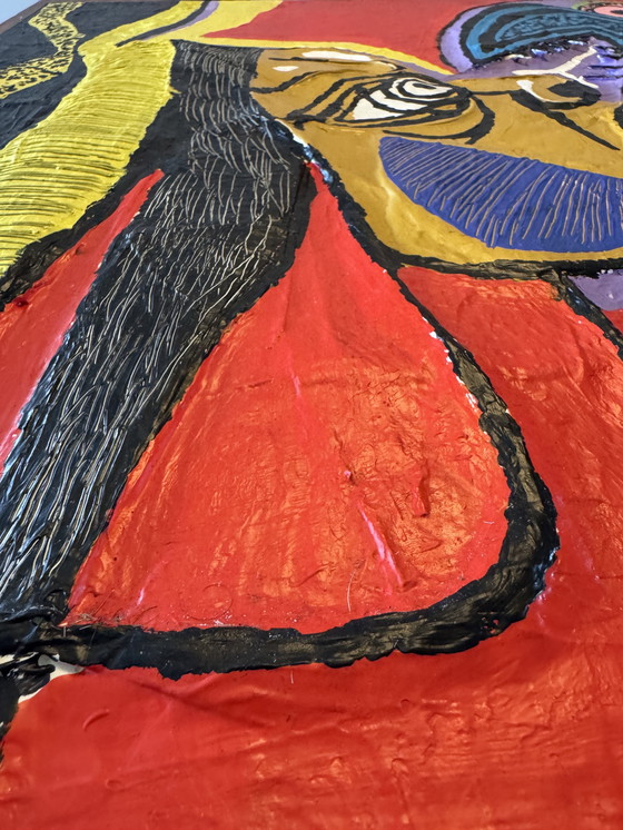 Image 1 of Harold Scheffer “ Red Reggae 1 “   70x70 cm. 