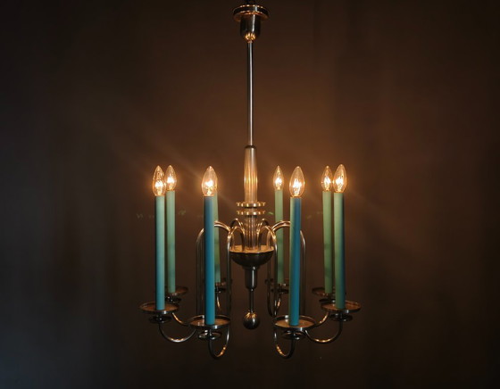 Image 1 of Art Deco Chandelier with Matching Sconces, Czechoslovakia 1930s