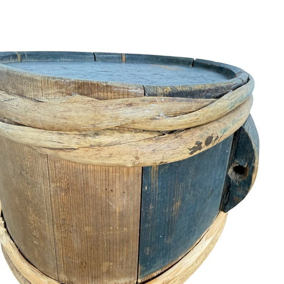 Image 1 of Cantimplora de campaña antigua sueca de madera, fechada en 1773 – Cantimplora de campaña de arte popular pintada a mano