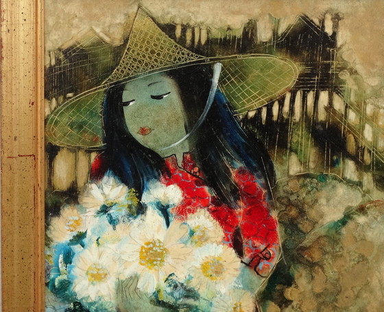 Image 1 of Mujer joven con un ramo de flores, Bangkok 1975, Tailandia, Mujer joven con flores