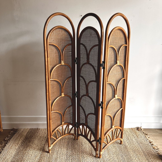 Image 1 of Cloison de séparation en rotin et bambou vintage