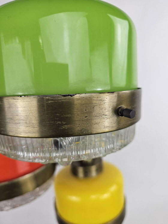 Image 1 of Zeldzame Hanglamp uit Italië in 3 kleuren glas toegeschreven aan Stilnovo 