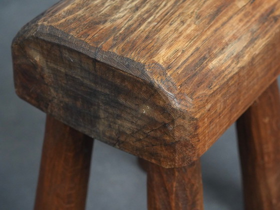 Robuster Primitiver Massivholz Hocker, Europa, 1970er Jahre (photo 8 of 8)