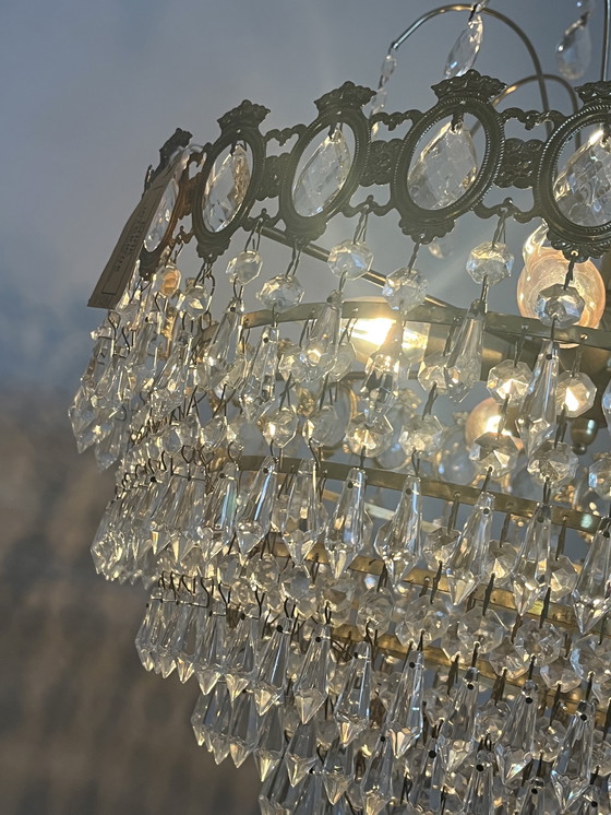 Image 1 of Xl vintage chandelier crystal pendants drops bronze frame