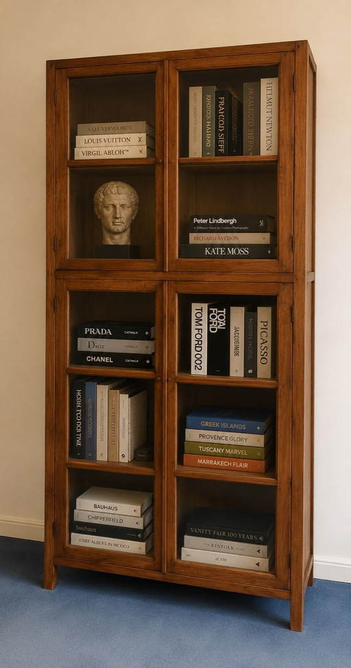 Mobile da biblioteca/vetrina vintage in rovere massello - altezza 234 cm