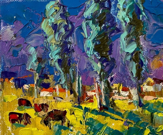 Image 1 of Original Oil Painting Summer Village Landscape Country Nights