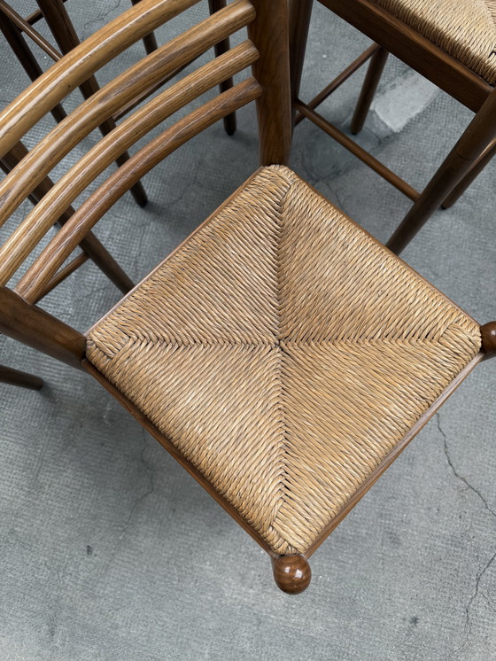 Image 1 of 4x SGABELLI DA BAR IN VIMINI DI ROVERE MASSELLO