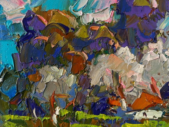 Image 1 of Original Oil Painting Day Village Landscape As the snow melts early spring comes