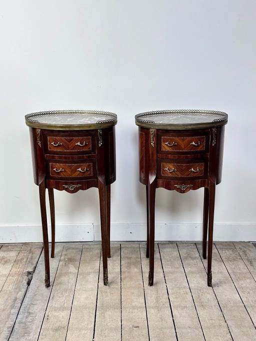 Louis XV style marquetry and bronze chevets (pair)