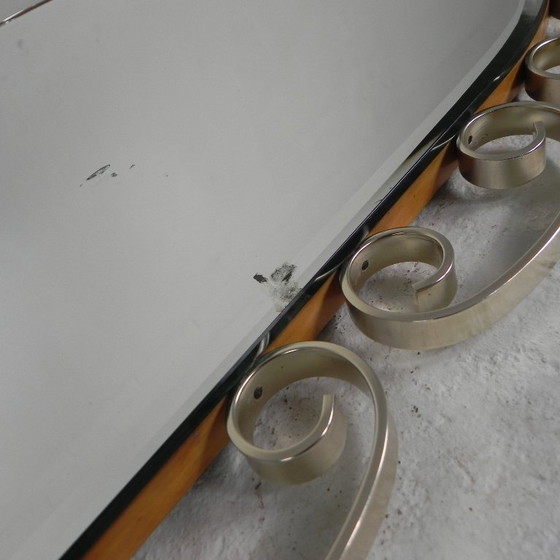 Image 1 of Vintage geslepen spiegel in aluminium frame, jaren 50