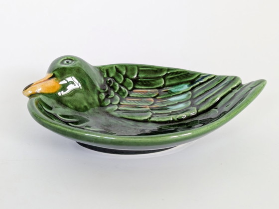 Vintage Green Barbotine Majolica Duck Dish, Sculptural Ceramic Soap Dish Trinket Tray – Bowls (photo 3 of 11)